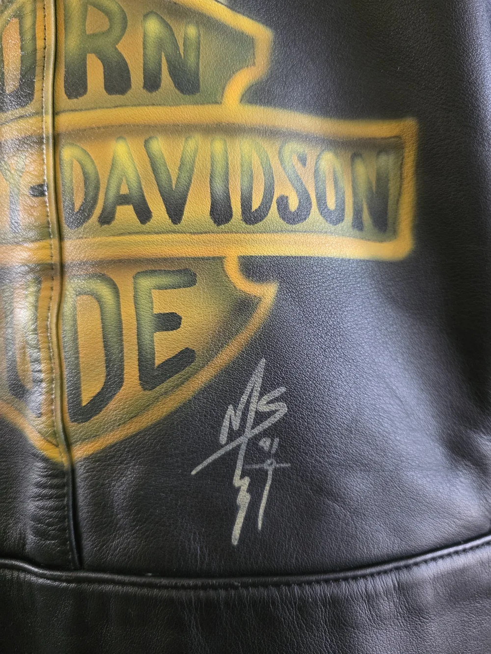 Vintage 1991 German Leather Motorcycle Jacket Harley Davidson Artwork- Mens 46